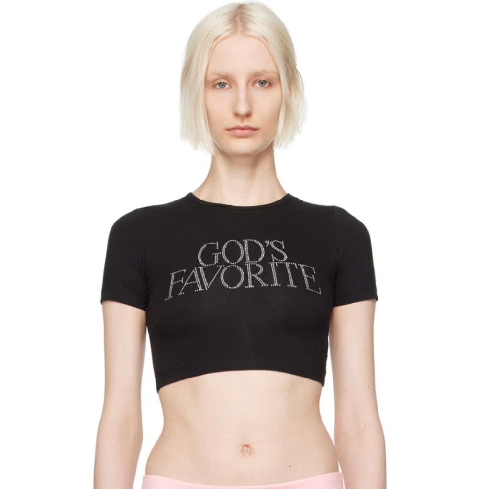 NWOT PRAYING 'GOD'S FAVORITE' RHINESTONE CROP TOP